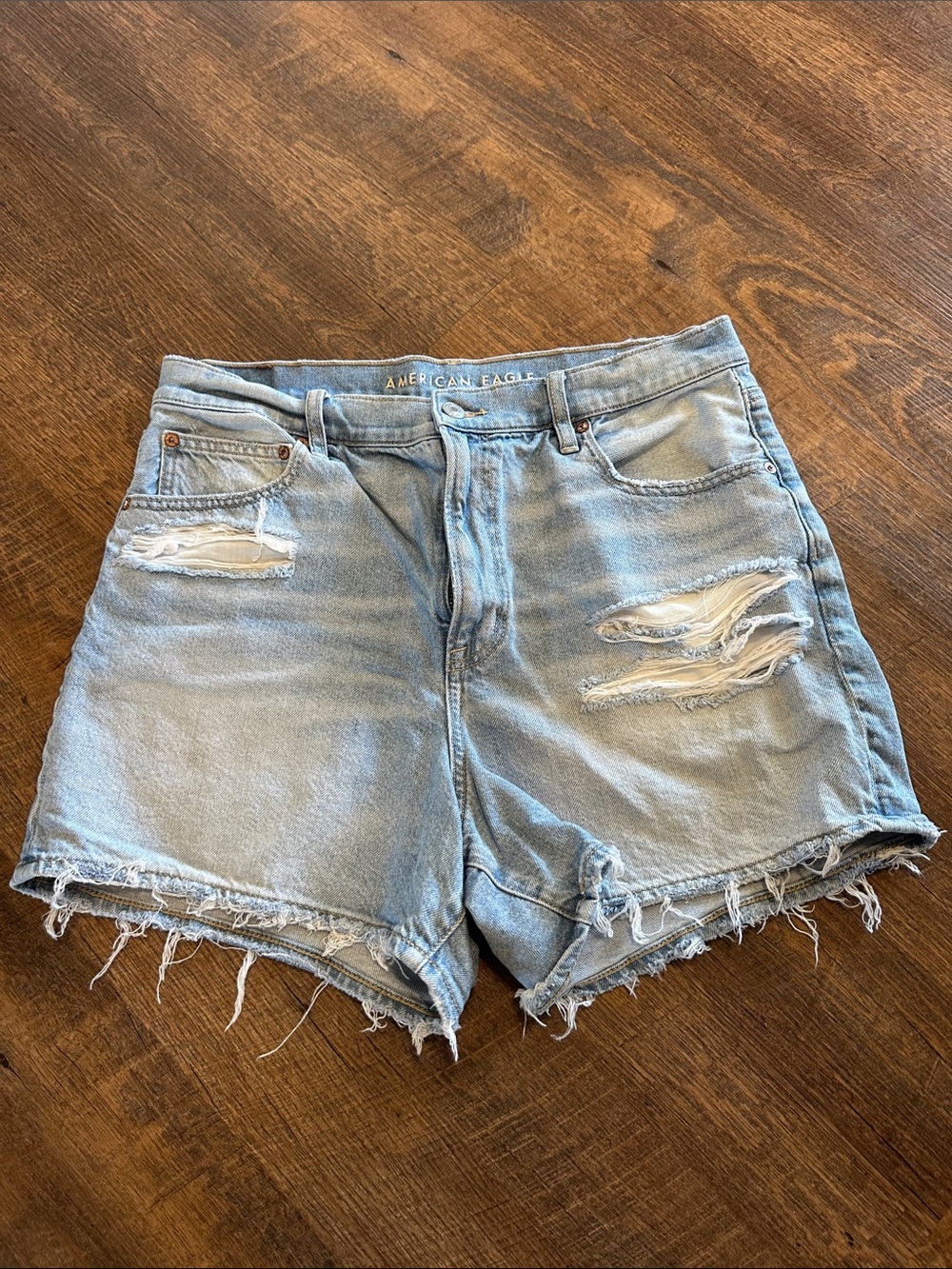 American Eagle Outfitters Light Blue Distressed High-Rise Denim Shorts